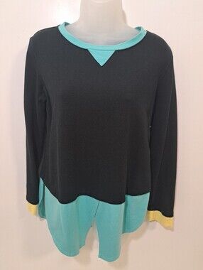 Lobo Mau Black Blue Layered Look Long Sleeve Knit Top Shirt Women's Size Medium